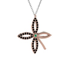 Taşlı Yonca Kolye - Kök zümrüt ve siyah zirkon 18 ayar rose altın kolye (40 cm beyaz altın rolo zincir) #qjvt1a