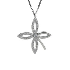 Taşlı Yonca Kolye - Pırlanta ve swarovski 8 ayar beyaz altın kolye (0.015 karat, 40 cm gümüş rolo zincir) #qk3weg