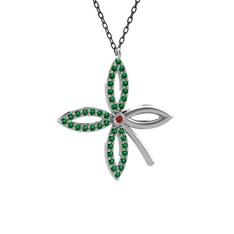 Taşlı Yonca Kolye - Garnet ve yeşil kuvars 925 ayar gümüş kolye (40 cm gümüş rolo zincir) #r46gky