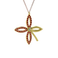 Taşlı Yonca Kolye - Pırlanta ve garnet 18 ayar altın kolye (0.015 karat, 40 cm rose altın rolo zincir) #rzdj3u
