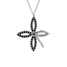 Lab safir ve siyah zirkon 14 ayar beyaz altın kolye (40 cm beyaz altın rolo zincir)