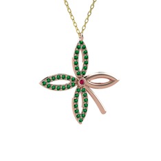 Taşlı Yonca Kolye - Rodolit garnet ve yeşil kuvars 18 ayar rose altın kolye (40 cm altın rolo zincir) #sa7pnj