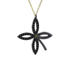 Peridot ve siyah zirkon 925 ayar siyah rodyum kaplama gümüş kolye (40 cm gümüş rolo zincir)