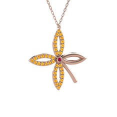 Rodolit garnet ve sitrin 8 ayar rose altın kolye (40 cm gümüş rolo zincir)