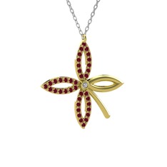 Taşlı Yonca Kolye - Swarovski ve kök yakut 14 ayar altın kolye (40 cm beyaz altın rolo zincir) #sybzi1