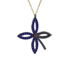 Taşlı Yonca Kolye - Garnet ve lab safir 925 ayar siyah rodyum kaplama gümüş kolye (40 cm altın rolo zincir) #u5ipzl