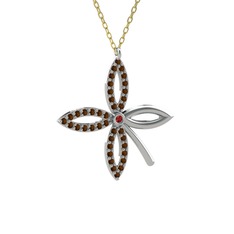 Garnet ve dumanlı kuvars 8 ayar beyaz altın kolye (40 cm altın rolo zincir)