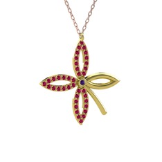 Taşlı Yonca Kolye - Ametist ve rodolit garnet 18 ayar altın kolye (40 cm rose altın rolo zincir) #vg0na9