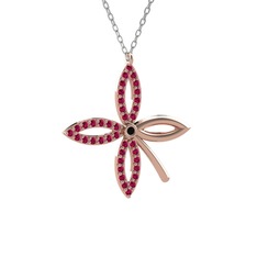 Taşlı Yonca Kolye - Siyah zirkon ve rodolit garnet 925 ayar rose altın kaplama gümüş kolye (40 cm beyaz altın rolo zincir) #vpidt7