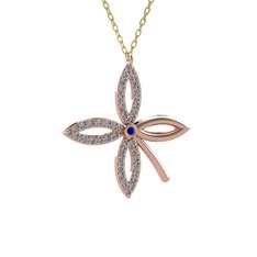 Lab safir ve pırlanta 14 ayar rose altın kolye (0.429 karat, 40 cm altın rolo zincir)