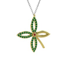 Garnet ve yeşil kuvars 8 ayar altın kolye (40 cm gümüş rolo zincir)