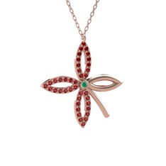 Taşlı Yonca Kolye - Kök zümrüt ve garnet 14 ayar rose altın kolye (40 cm gümüş rolo zincir) #wr21a6