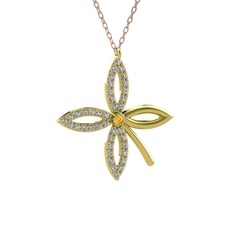 Taşlı Yonca Kolye - Sitrin ve swarovski 925 ayar altın kaplama gümüş kolye (40 cm rose altın rolo zincir) #xa8mu8