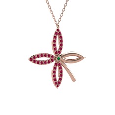 Yeşil kuvars ve rodolit garnet 8 ayar rose altın kolye (40 cm gümüş rolo zincir)