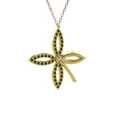 Beyaz zirkon ve peridot 14 ayar altın kolye (40 cm gümüş rolo zincir)