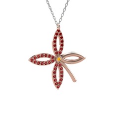 Taşlı Yonca Kolye - Sitrin ve garnet 18 ayar rose altın kolye (40 cm beyaz altın rolo zincir) #z2gzd4