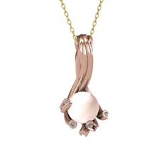 Valda İnci Kolye - Pembe inci ve pırlanta 8 ayar rose altın kolye (0.225 karat, 40 cm altın rolo zincir) #105gh01