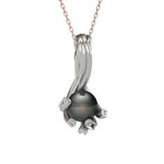 Valda İnci Kolye - Siyah inci ve swarovski 8 ayar beyaz altın kolye (40 cm gümüş rolo zincir) #10ma2m8