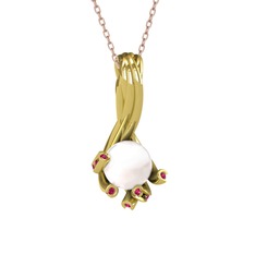 Valda İnci Kolye - Inci ve rodolit garnet 925 ayar altın kaplama gümüş kolye (40 cm rose altın rolo zincir) #10rntus