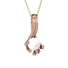 Valda İnci Kolye - Inci ve pembe kuvars 18 ayar rose altın kolye (40 cm altın rolo zincir) #10zu12h