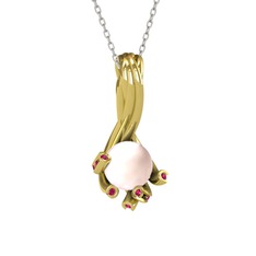 Valda İnci Kolye - Pembe inci ve rodolit garnet 18 ayar altın kolye (40 cm beyaz altın rolo zincir) #11drzfn