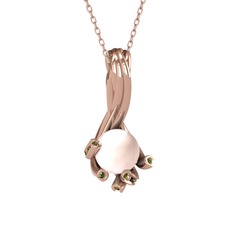 Valda İnci Kolye - Pembe inci ve peridot 8 ayar rose altın kolye (40 cm rose altın rolo zincir) #11hf6c2