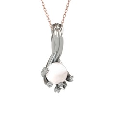 Inci ve beyaz zirkon 18 ayar beyaz altın kolye (40 cm rose altın rolo zincir)