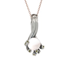 Valda İnci Kolye - Inci ve peridot 8 ayar beyaz altın kolye (40 cm gümüş rolo zincir) #1380ff6