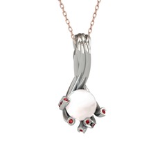 Valda İnci Kolye - Inci ve garnet 18 ayar beyaz altın kolye (40 cm rose altın rolo zincir) #13qfoos