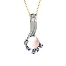 Valda İnci Kolye - Pembe inci ve lab safir 14 ayar beyaz altın kolye (40 cm altın rolo zincir) #142lj1s