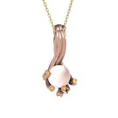 Valda İnci Kolye - Pembe inci ve sitrin 8 ayar rose altın kolye (40 cm altın rolo zincir) #14mpcap