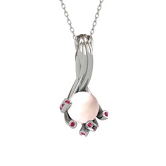 Pembe inci ve rodolit garnet 18 ayar beyaz altın kolye (40 cm gümüş rolo zincir)