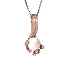 Valda İnci Kolye - Pembe inci ve pembe kuvars 18 ayar rose altın kolye (40 cm gümüş rolo zincir) #17eu1ze