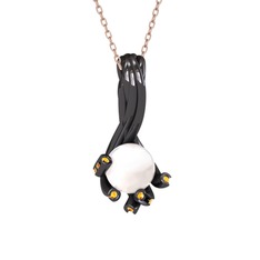 Valda İnci Kolye - Inci ve sitrin 925 ayar siyah rodyum kaplama gümüş kolye (40 cm gümüş rolo zincir) #17k7peu