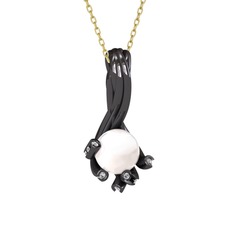 Valda İnci Kolye - Inci ve swarovski 925 ayar siyah rodyum kaplama gümüş kolye (40 cm gümüş rolo zincir) #17yssqi