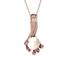 Pembe inci ve rodolit garnet 14 ayar rose altın kolye (40 cm rose altın rolo zincir)