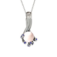 Pembe inci ve lab safir 925 ayar gümüş kolye (40 cm beyaz altın rolo zincir)