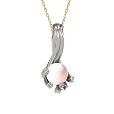 Valda İnci Kolye - Pembe inci ve beyaz zirkon 18 ayar beyaz altın kolye (40 cm altın rolo zincir) #18rhrgq