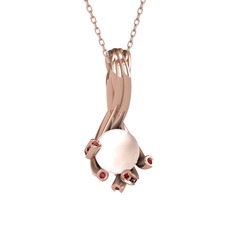 Pembe inci ve garnet 925 ayar rose altın kaplama gümüş kolye (40 cm rose altın rolo zincir)