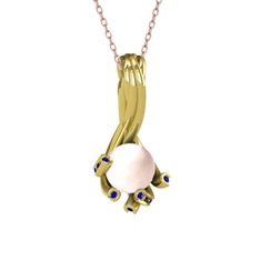 Pembe inci ve lab safir 8 ayar altın kolye (40 cm rose altın rolo zincir)