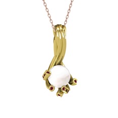 Valda İnci Kolye - Inci ve kök yakut 18 ayar altın kolye (40 cm rose altın rolo zincir) #18zcpr6