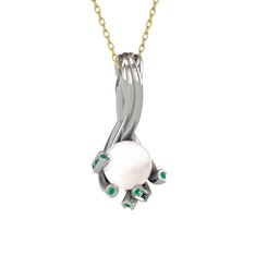 Inci ve kök zümrüt 8 ayar beyaz altın kolye (40 cm altın rolo zincir)