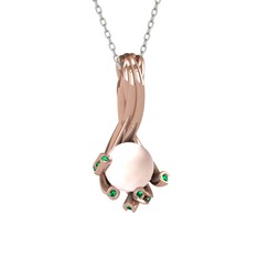 Pembe inci ve yeşil kuvars 8 ayar rose altın kolye (40 cm gümüş rolo zincir)