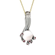 Valda İnci Kolye - Inci ve kök yakut 8 ayar beyaz altın kolye (40 cm altın rolo zincir) #19ivgax