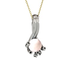 Valda İnci Kolye - Pembe inci ve siyah zirkon 14 ayar beyaz altın kolye (40 cm altın rolo zincir) #19tl4ch