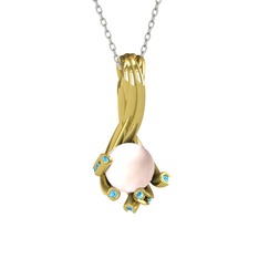 Valda İnci Kolye - Pembe inci ve akuamarin 8 ayar altın kolye (40 cm beyaz altın rolo zincir) #1bsssc4