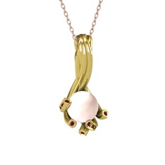 Valda İnci Kolye - Pembe inci ve kök yakut 8 ayar altın kolye (40 cm rose altın rolo zincir) #1e6g5wu