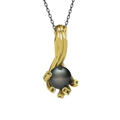 Valda İnci Kolye - Siyah inci ve peridot 18 ayar altın kolye (40 cm gümüş rolo zincir) #1ejh5lz