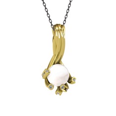 Valda İnci Kolye - Inci ve pırlanta 14 ayar altın kolye (0.225 karat, 40 cm gümüş rolo zincir) #1ejpodv