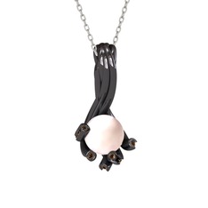 Valda İnci Kolye - Pembe inci ve dumanlı kuvars 925 ayar siyah rodyum kaplama gümüş kolye (40 cm gümüş rolo zincir) #1eq6162